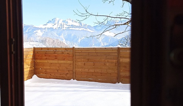 Old farmhouse, mountain view