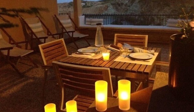 On the beach of Sa Tuna, with spectacular sea views