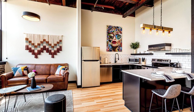 One Bedroom King with Den with views of the heart of downtown.