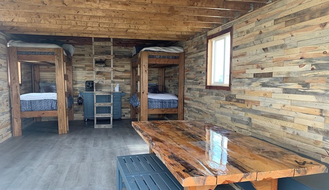 Open room cabin with recreation adjacent to beautiful box butte reservoir