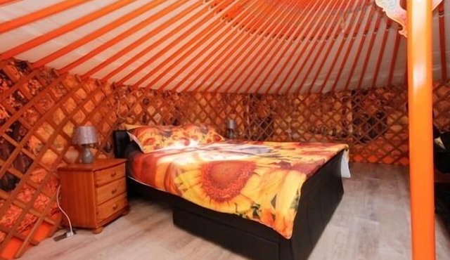 Orange Yurt with Hot Tub- Sleeps 3, Parking & WiFi