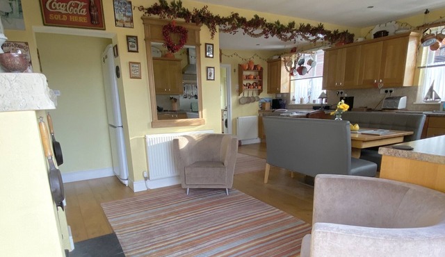 OUR LOVELY HOME WITH KITCHEN BALCONY WITH VIEWS OVER SWANAGE BAY/PURBECK HILLS