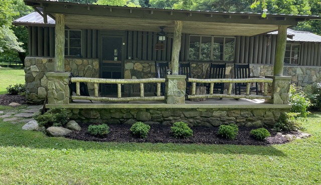 Outdoor Fireplace, Pond Retreat, Cozy Rocking Chair Porch