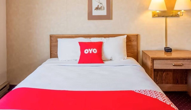 OYO Double Queen: Clean, pet-friendly option, free parking, check-in til 12AM!