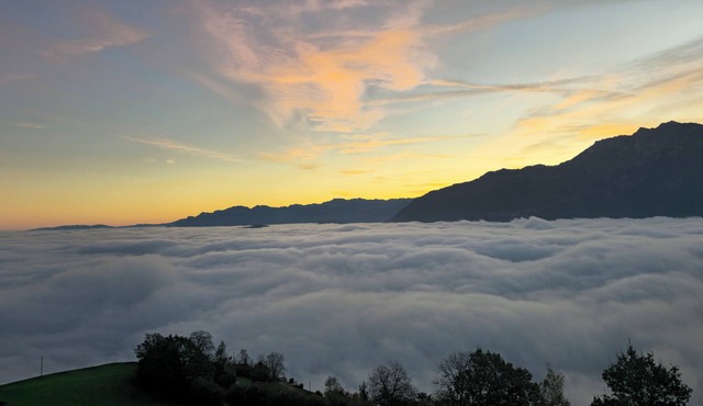 Panorama chalet above the sea of fog with a view over the Rhine Valley
