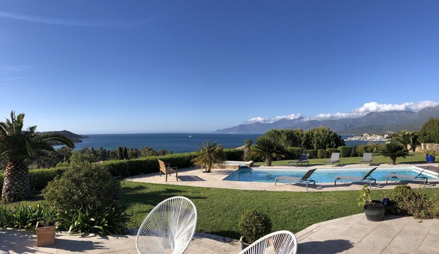PANORAMIC VIEW over the Gulf of Saint-Florent with heated swimming pool