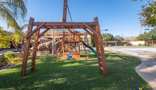 Paradise Waterslide Grotto SportsCourt Playground