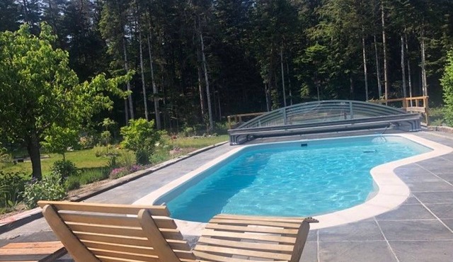 Peaceful cottage with pool, terrace, and Wifi in the forest for 4 guests