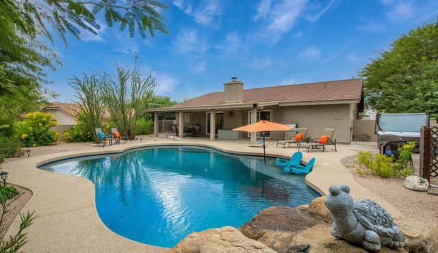 Peaceful, private home with pool & hot tub