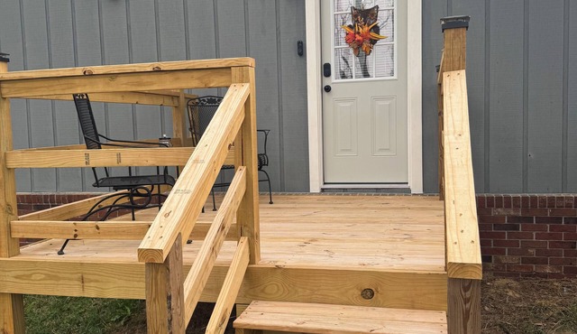 Peaceful Suite with private deck, master bedroom/bathroom with walk in shower.