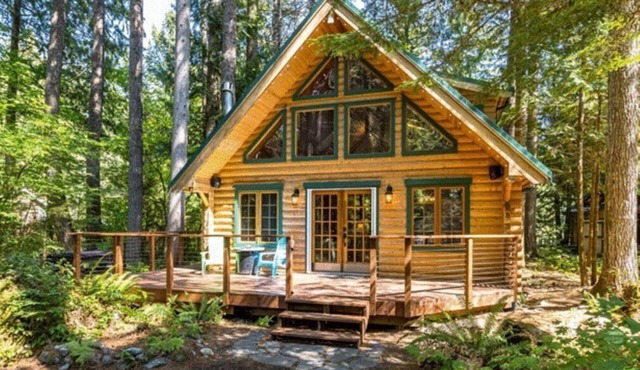 Perfect chalet accommodations tucked into the most wonderful towering trees!