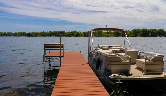 Pet Friendly 2 Lakefront Cottages with Pontoon Boat, Kayaks, Firepit and Sandbar