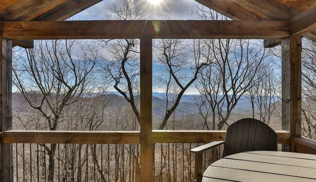 Pet Friendly, Ellijay cabin rental with a big view of the Georgia Mountains! Hot tub, outdoor fireplace