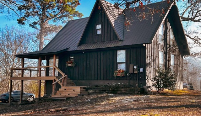 Pet friendly, large family A frame lodge on 3 secluded acres minutes to I430