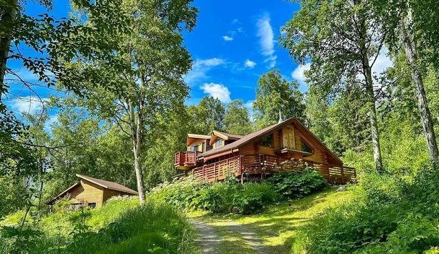 Picturesque dog-friendly log cabin with stunning views and wood stove