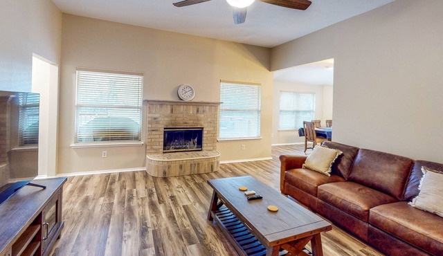 Pleasant home near lake with furnished, inviting deck & firepit - dog-friendly