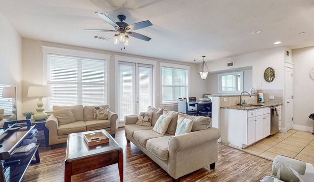 Pointe West getaway with pool, hot tub & bay-view balcony - walk to beach