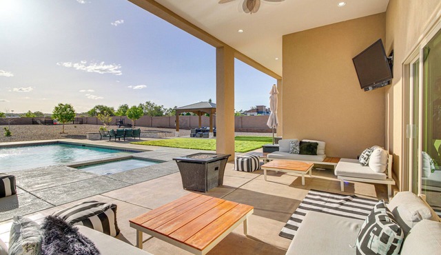 Poolside & Hot Tub Lounging: Luxe Rio Rancho Home