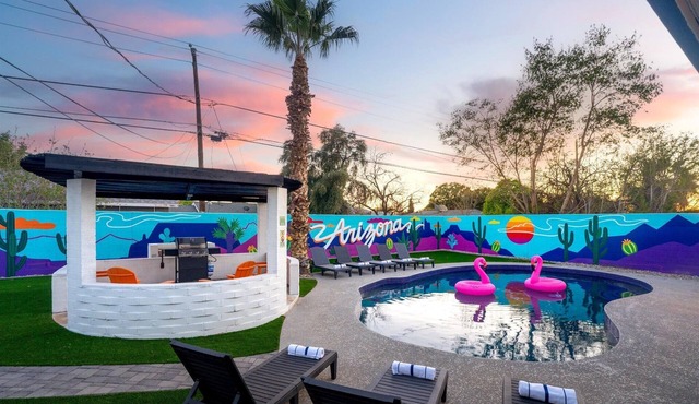 Poolside Paradise Big Backyard Arcade Mural Near ASU & Airport