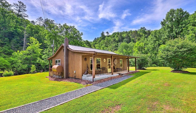 Porch & On-Site Creek: Marshall Cabin Retreat