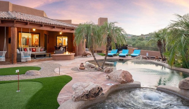 Powderhorn ~ The sprawling Hacienda with a Sophisticated Cowboy Vibe. Tropical Paradise Yard and Arc