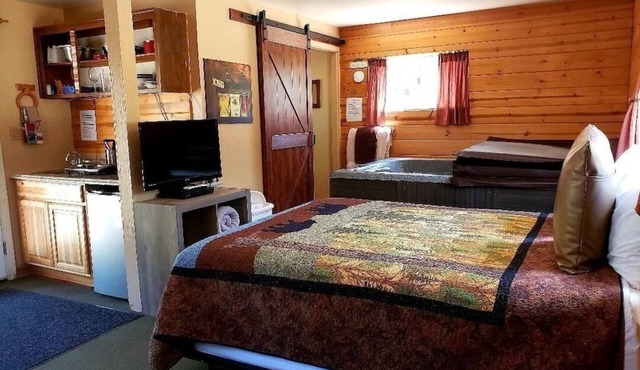 Private Cabin in the Pines– Indoor Jacuzzi, Fireplace, Kitchenette, Porch Swing.