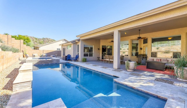 Private desert dream home with enclosed yard, pool, furnished lanai, & grill