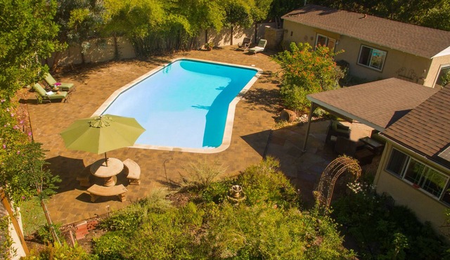 Private Garden Home with Large Saltwater Pool, Serene Office, Fireplace etc.