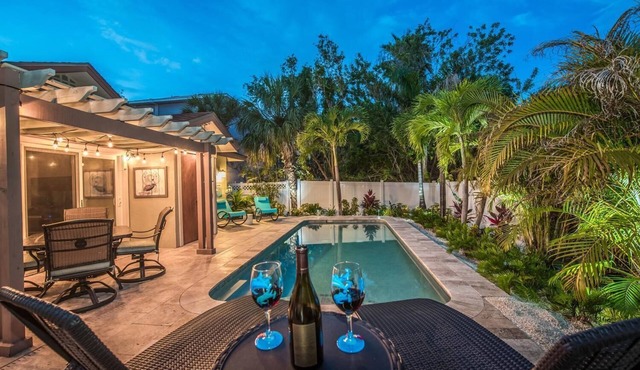 Private heated salt pool at OHasis Getaway and only 200 steps from the Beach!