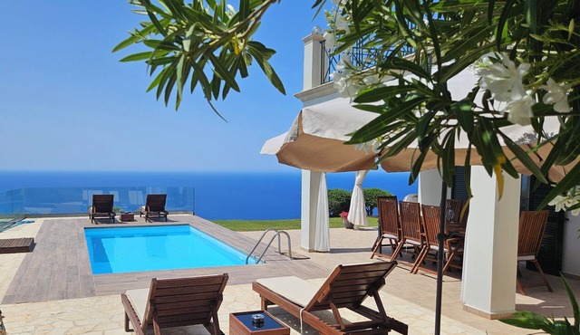 Private hillside villa with heated pool and magnificent views over Ionian Sea