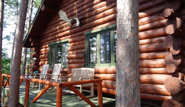 Private Island with a hand scribbed log cabin on beautiful Burntside Lake