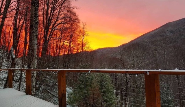 Private retreat with mountain views and a cascading creek on 3 acres. Fast wifi