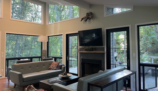 Private Wooded Acre, Soaring Windows in Nat’l Park, 2 blocks to the beach