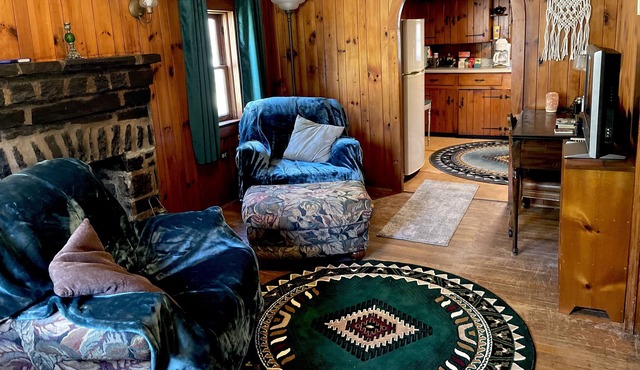 Quaint, historic, comfy LOG CABIN on a stream! Propane fireplace w/cosy fire!