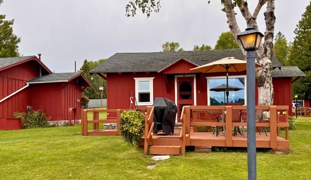 Quaint Lakefront Cabin #2 on Frenchman Lake in Trout Lake, MI with row boat