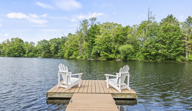 Quiet lake front home with private beach