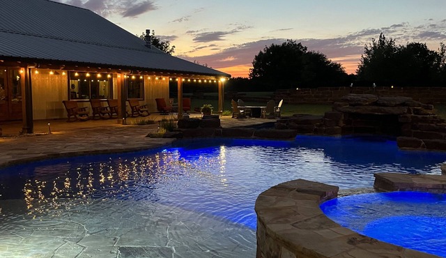 Ranch Resort with party lodge, lazy river and guest suites in the hill country.
