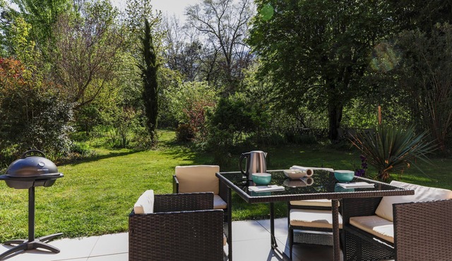 Rare, Cozy "loft type" studio with terrace and garden in the heart of St Jorioz.