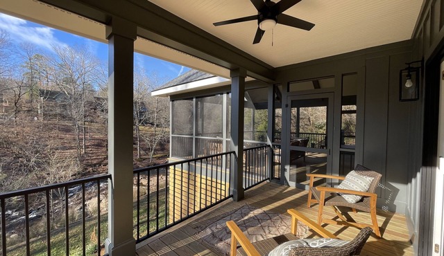 Recently renovated home in a quiet wooded setting overlooking a lovely creek.