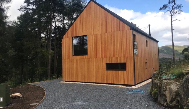 Red Stag with stunning loch and waterfall view