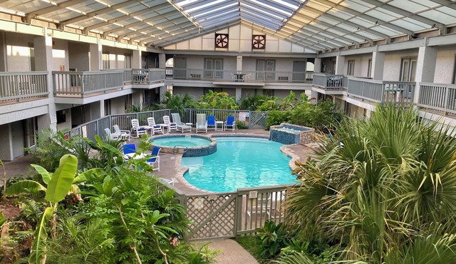 Refreshing Oasis! Steps from the Beach! Studio with Loft, Indoor Pool & Hot Tub