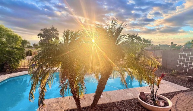 Refreshing Pool, backyard oasis, golf course views, fire pit, master suite