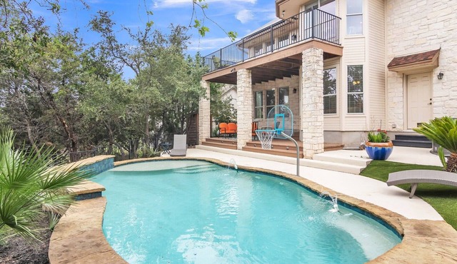 Relax in our beautiful backyard pool in a residential neighborhood.