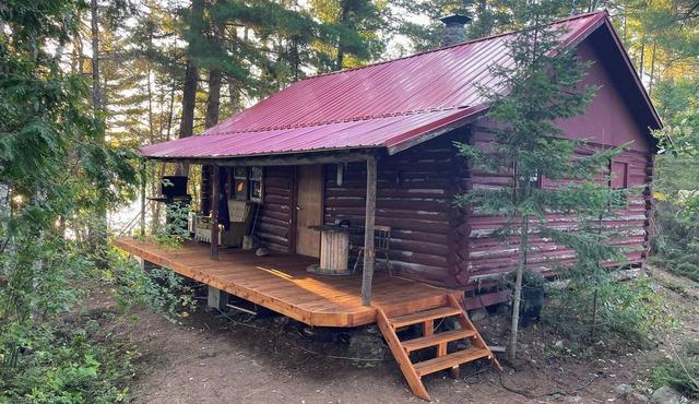 Remote off grid island with log cabin and great fishing, water access only.
