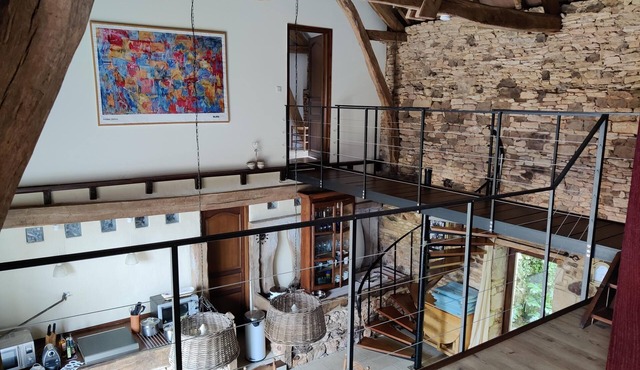 Renovated barn in 1823 farmhouse. Garden and shared pool.