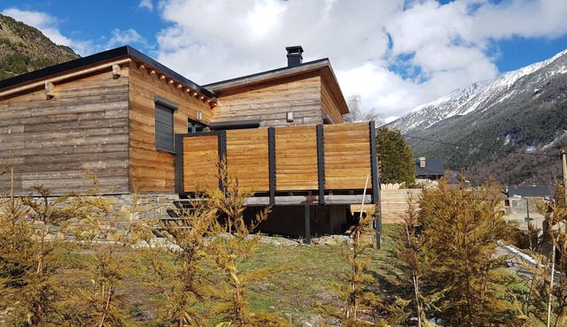 Renovated mountain house in wood and stone in a small Pyrenean village