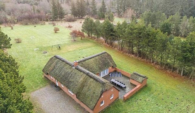 Renovated thatched pool house by the North Sea for 16 people.