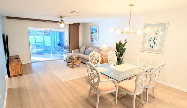 Retro Coastal Fort Myers Retreat Spa Fire Pit