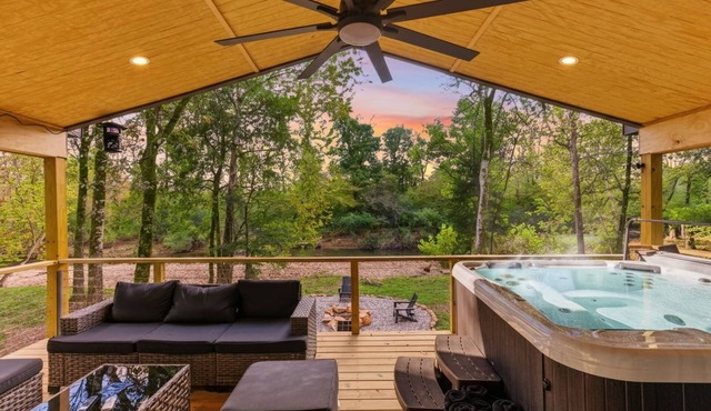 River Front Retreat with Private Hot Tub and Fishing in Historic Hot Springs