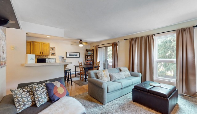 Riverfront condo with mountain views - close to conveniences & the slopes